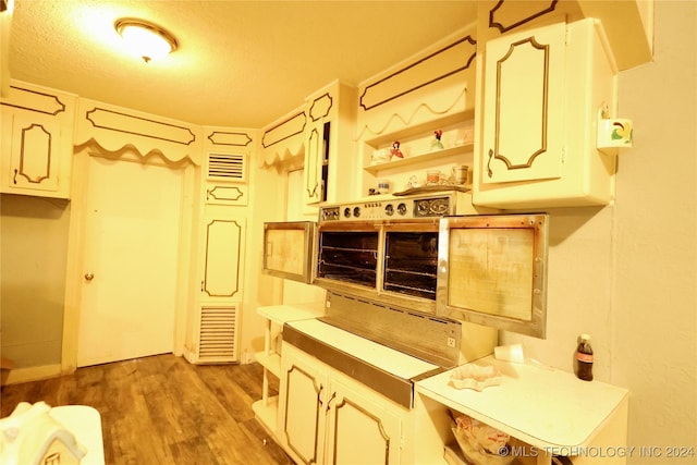 kitchen with light hardwood / wood-style flooring and a textured ceiling