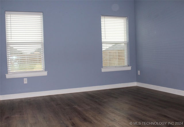 spare room featuring a healthy amount of sunlight and dark wood-type flooring