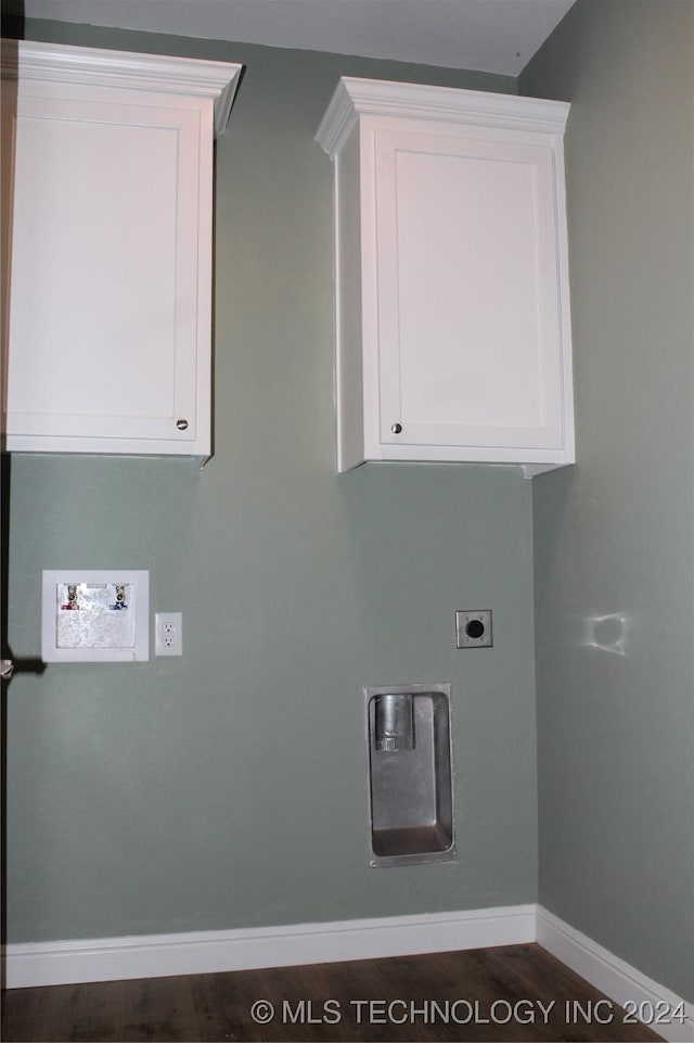 clothes washing area with hookup for an electric dryer, dark hardwood / wood-style flooring, and hookup for a washing machine