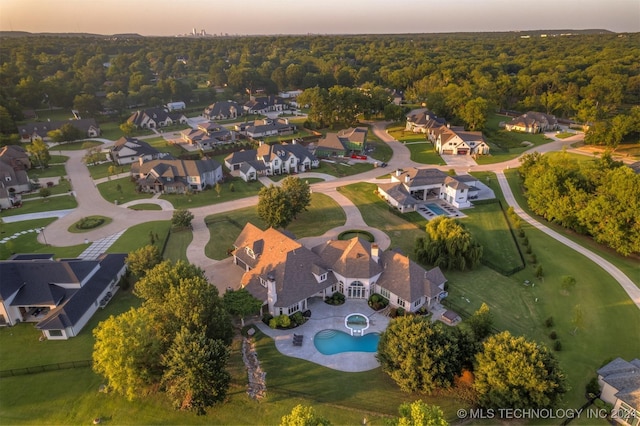 view of aerial view at dusk