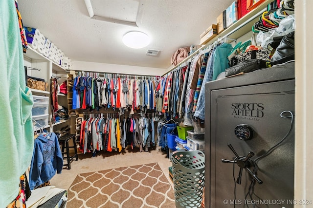 walk in closet with carpet floors