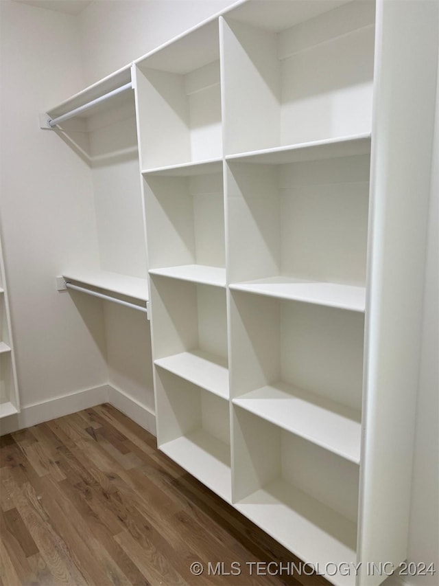 spacious closet with dark wood-type flooring