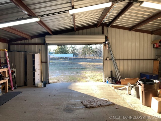 garage with wooden walls