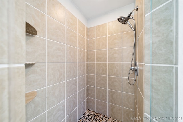 bathroom with a tile shower