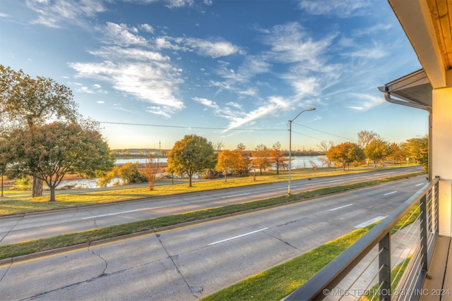 view of road featuring a water view