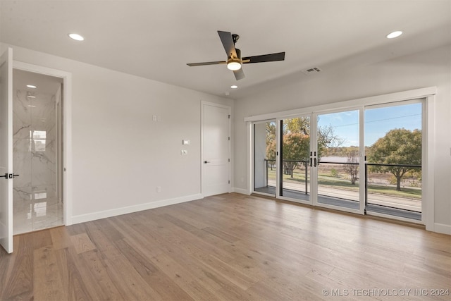 unfurnished room with light hardwood / wood-style floors and ceiling fan