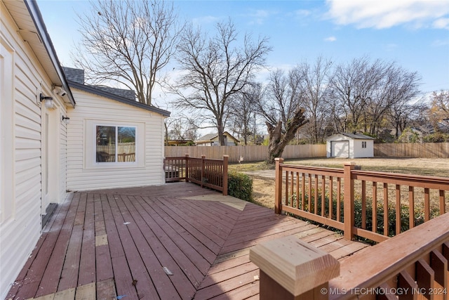 wooden deck with a storage unit