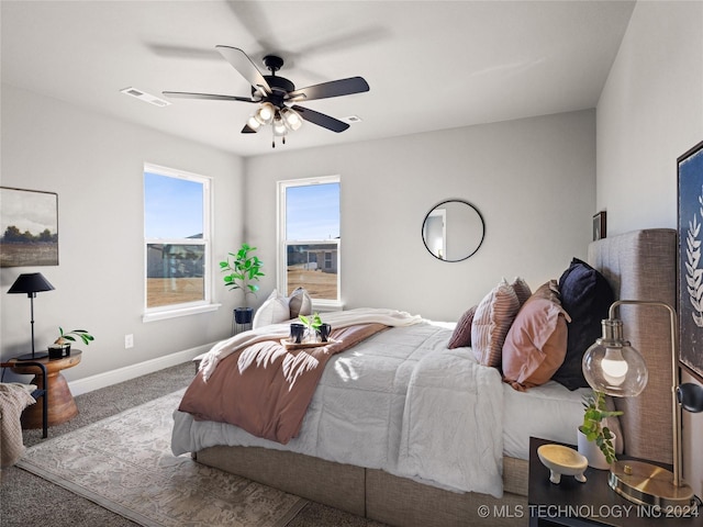 bedroom with carpet and ceiling fan