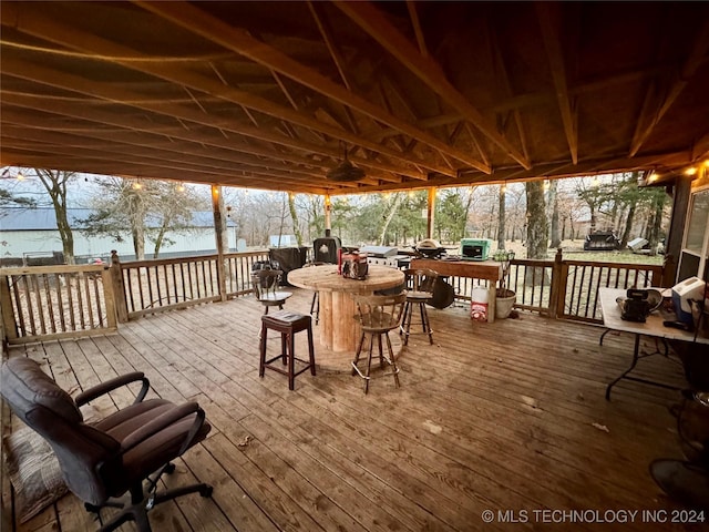 deck featuring a water view