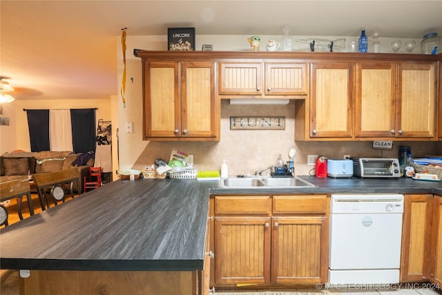 kitchen with dishwasher, ceiling fan, and sink