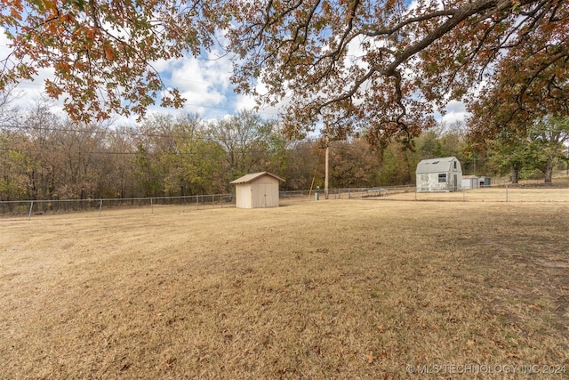 view of yard with a storage shed