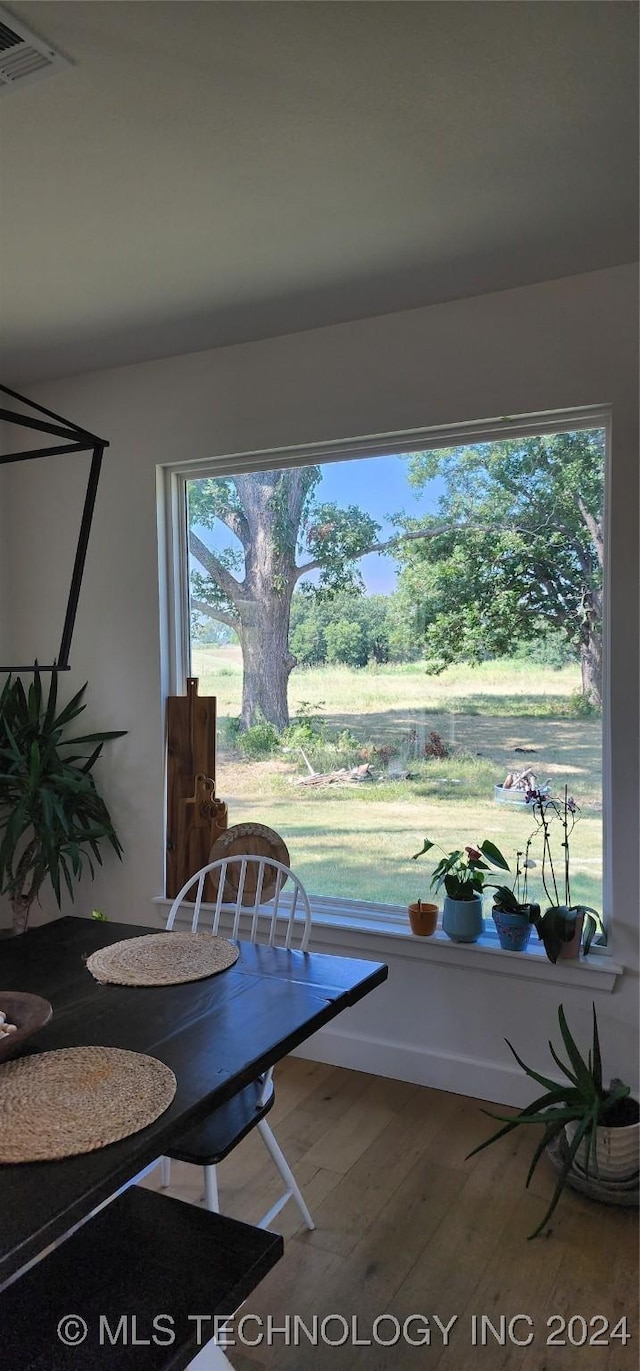 dining room featuring hardwood / wood-style flooring and a healthy amount of sunlight