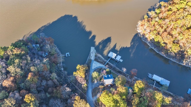 bird's eye view featuring a water view