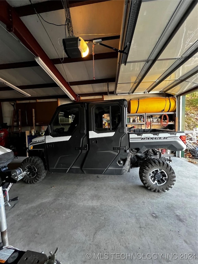 garage with a garage door opener