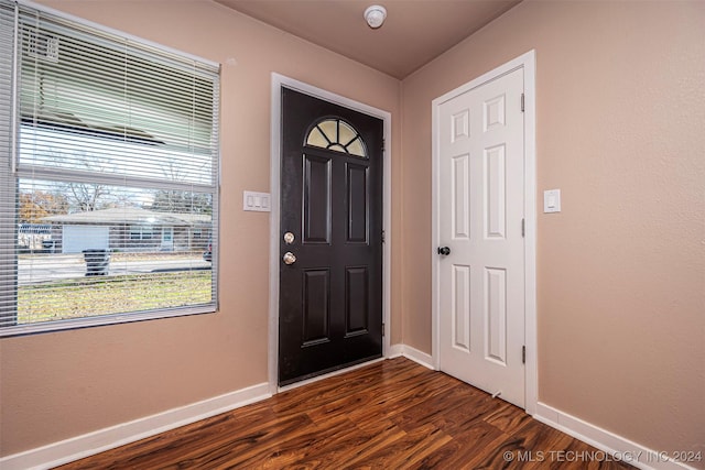 foyer with dark hardwood / wood-style floors