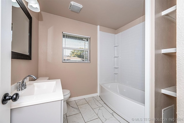 full bathroom featuring vanity, toilet, and tiled shower / bath combo