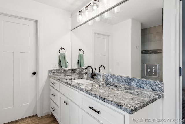 bathroom with hardwood / wood-style floors and vanity