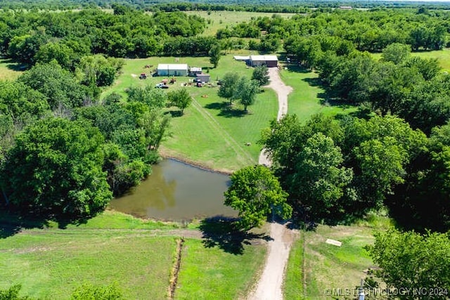 aerial view featuring a rural view and a water view