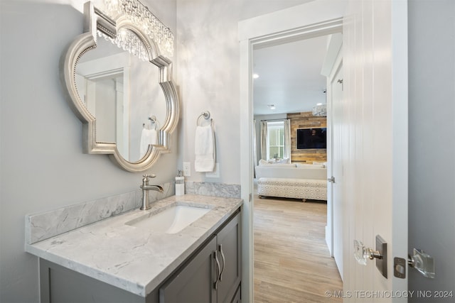 bathroom featuring hardwood / wood-style flooring and vanity