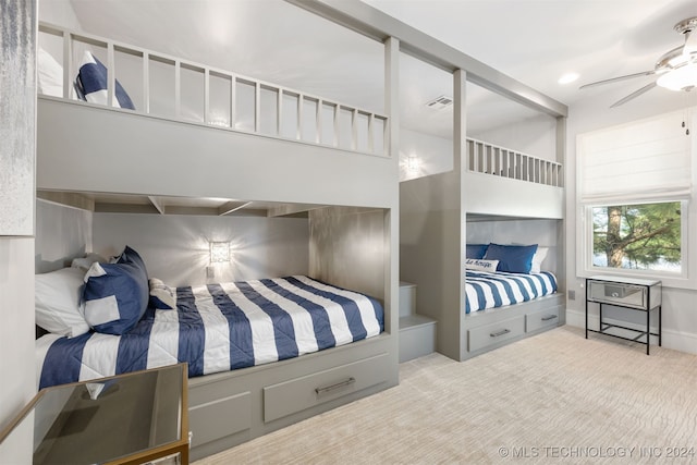 bedroom featuring carpet flooring and ceiling fan