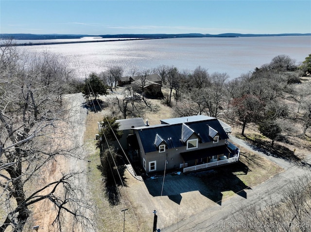 aerial view featuring a water view