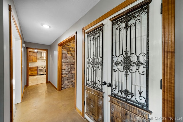 interior space with a textured ceiling