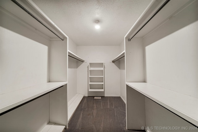 spacious closet featuring dark carpet