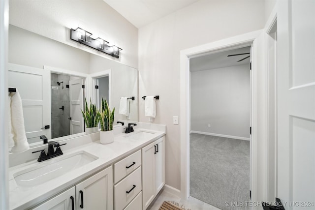 bathroom featuring a shower and vanity