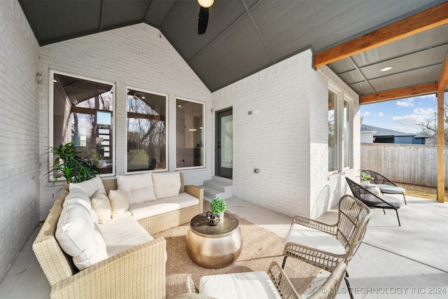 view of patio with ceiling fan and outdoor lounge area