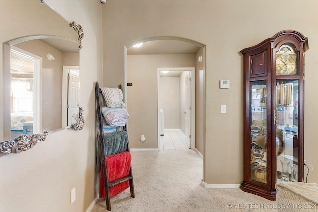 hallway with light carpet