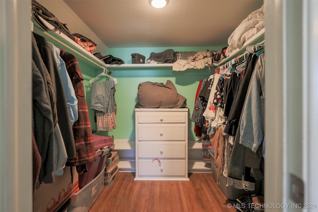 walk in closet with hardwood / wood-style floors