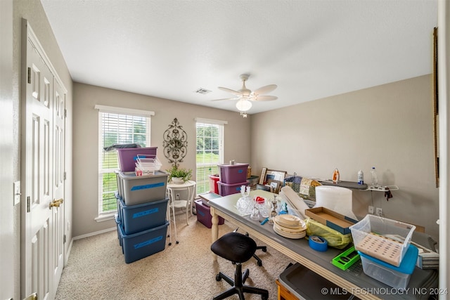 home office featuring ceiling fan