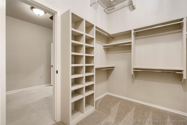 spacious closet featuring light carpet