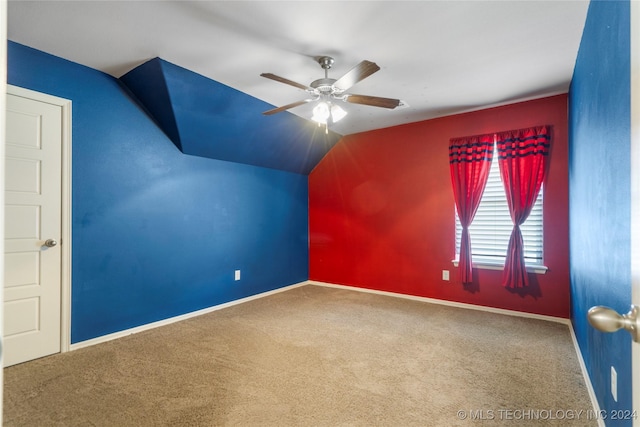 bonus room featuring carpet, ceiling fan, and lofted ceiling