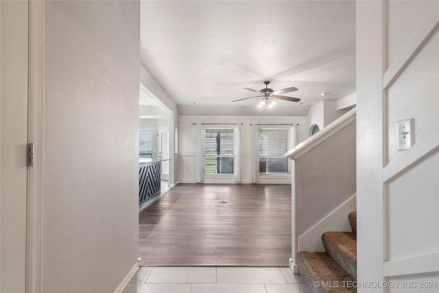 interior space featuring ceiling fan and light hardwood / wood-style floors