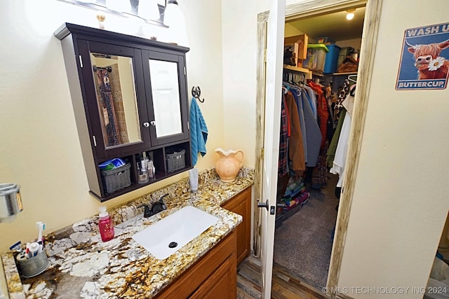 bathroom featuring hardwood / wood-style floors and vanity