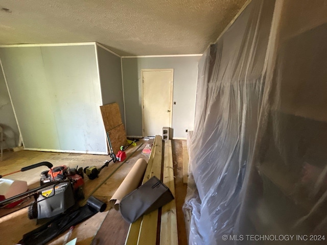 misc room featuring crown molding and a textured ceiling