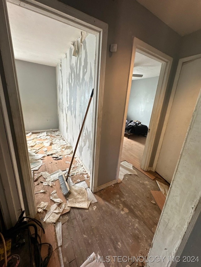 hallway with hardwood / wood-style floors