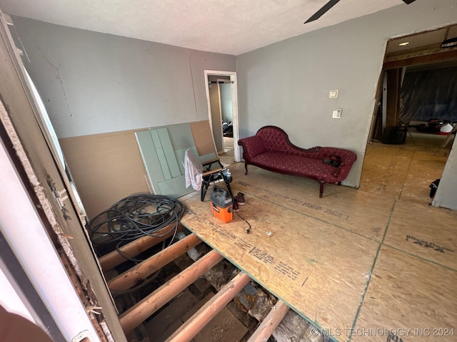 living area featuring ceiling fan