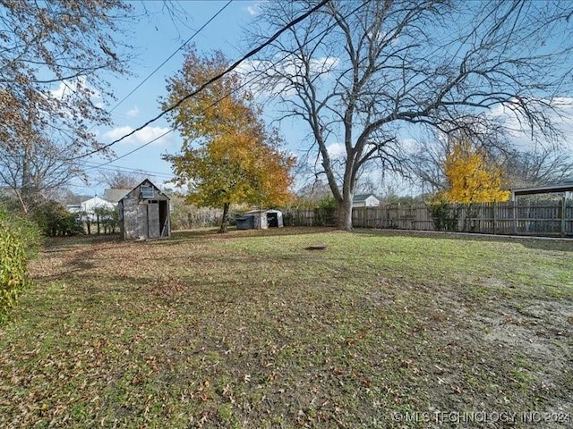 view of yard featuring a shed