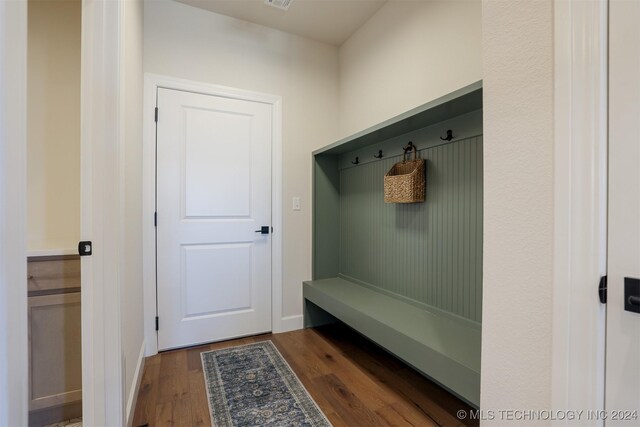 mudroom with dark wood-type flooring