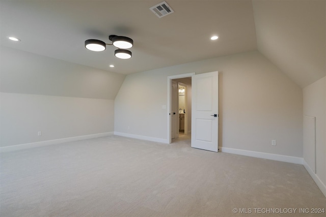 bonus room with recessed lighting, visible vents, baseboards, and lofted ceiling