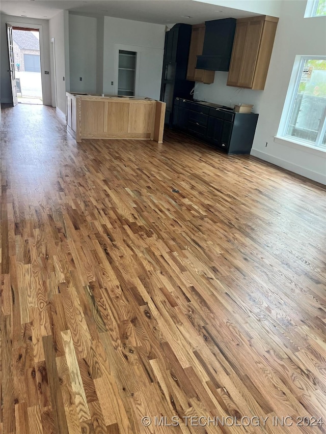 kitchen with plenty of natural light, light wood-type flooring, and extractor fan