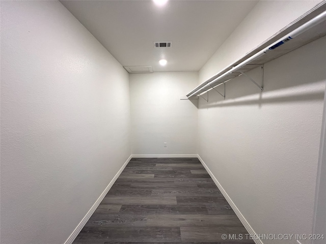 spacious closet with dark wood-type flooring