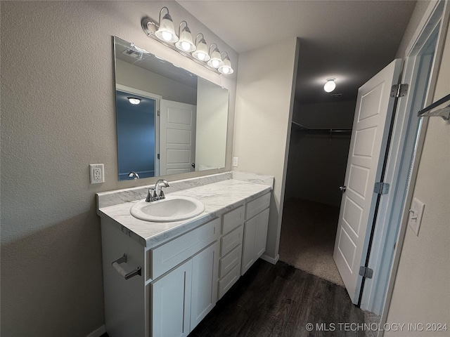 bathroom featuring hardwood / wood-style floors and vanity