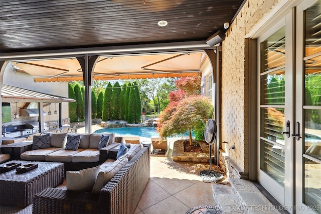 10616 S Forest Ave, Jenks, OK 74037 - view of patio / terrace with french doors, a pool with connected hot tub, area for grilling, and outdoor lounge area