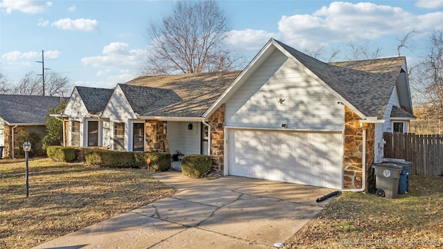 single story home with a garage