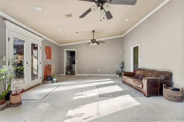 view of patio / terrace with ceiling fan and french doors