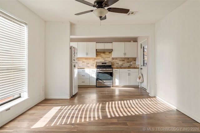 kitchen with a healthy amount of sunlight, white cabinetry, and stainless steel range