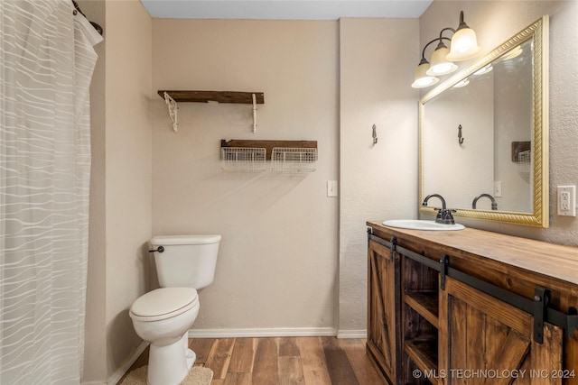 bathroom featuring vanity, hardwood / wood-style flooring, and toilet